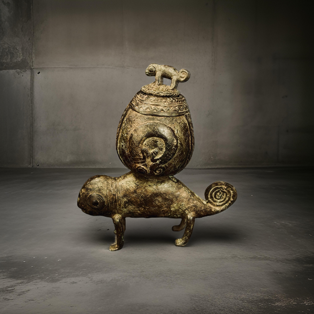 Caja Bronce dogón con camaleones (Mali)